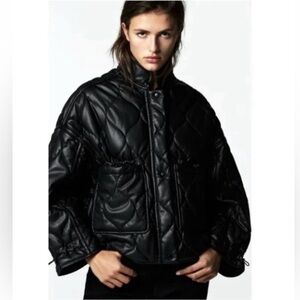 Zara Faux Leather Quilted Bomber Jacket